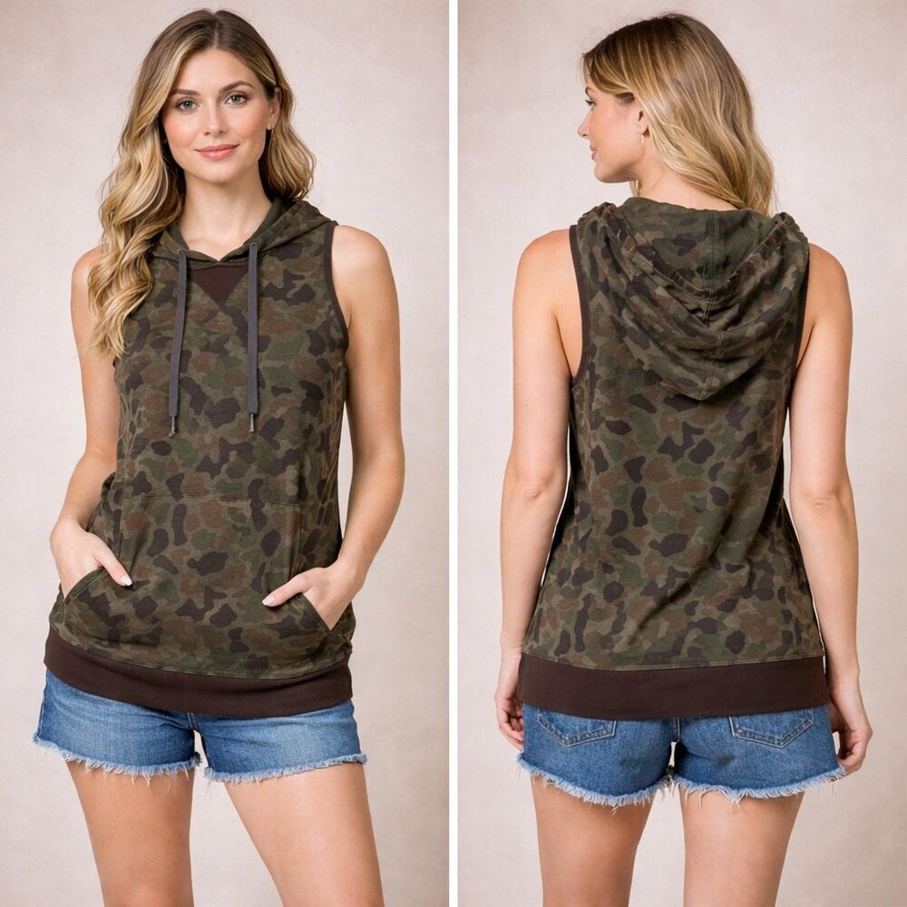 Carbon camo hooded sleeveless top small - Picture 1 of 13